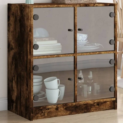 Afbeelding van Bijzetkast met glazen deuren 68x37x75,5 cm gerookt eikenkleurig