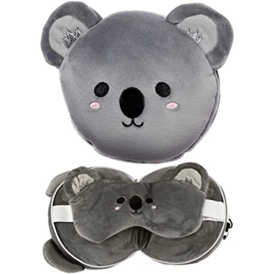 Afbeelding van Relaxeazzz Koala knuffel/reiskussen/slaapmasker 2 in 1 set voor kinderen vliegtuig of auto