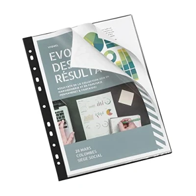 Afbeelding van Viquel Gebonden geperforeerde hoezen voor A4 ordners Documententas 40 pagina&#039;s Zwart
