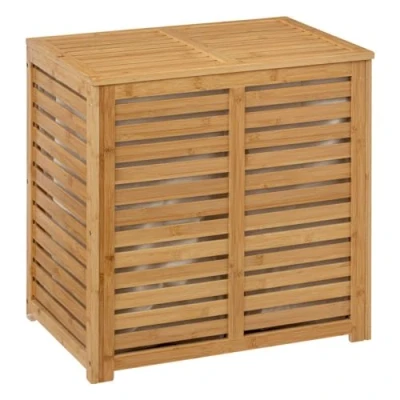 Afbeelding van 5Five Wasmand Bamboe Dubbele bak 2x 50 liter compartiment 58 x 40 60 cm met deksel