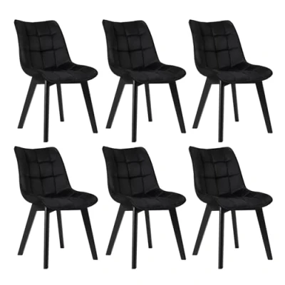 Afbeelding van EUGAD 6 x eetkamerstoelen met houten poten en oppervlak van velours, multifunctionele zwarte eetkamerstoelen, 0656BY