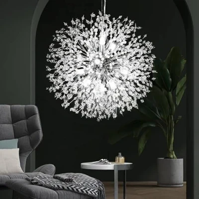 Afbeelding van Moderne vuurwerk / paardenbloem kunstmatige kristallen kroonluchter voor in slaapkamer, woonkamer, eetkamer of keuken, 12 lampen
