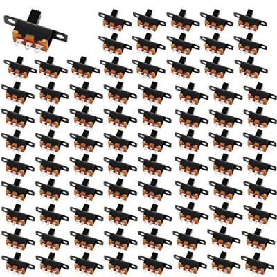 Afbeelding van HUAZIZ 180 stuks mini tuimelschakelaar, 3 polig, 2 posities, 0,5 A, 50 V, DC, SPDT, formaat, lasmontage, schuifpaneel