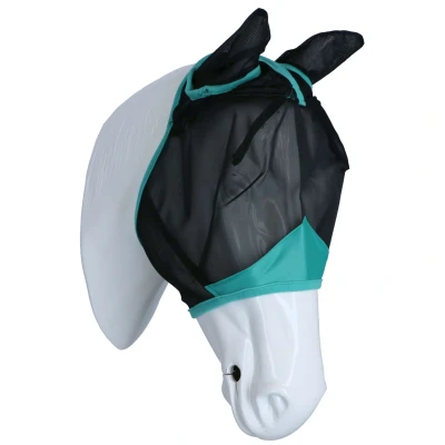 Afbeelding van Weatherbeeta Vliegenmasker Comfitec Deluxe Fine Mesh met Oren Zwart/Turquoise Small Pony Agradi.be