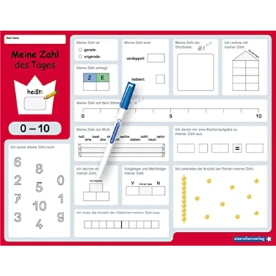 Afbeelding van Meine Zahl des Tages 0 10 und 20 wiederbeschreibbare Lerntafel mit Stift Mathematik