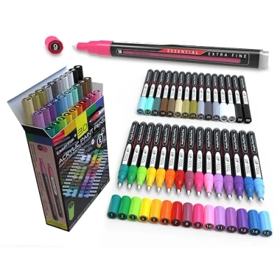 Afbeelding van TOOLI ART Set van 30 acrylverfstiften. Extra fijne punt 0,7 mm voor rotstekeningen, canvas, keramiek, glas, metaal, stof, hout. Niet giftig, op waterbasis, sneldrogend