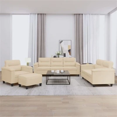 Image de vidaXL Ensemble de canapés 4 pcs avec coussins crème tissu microfibre
