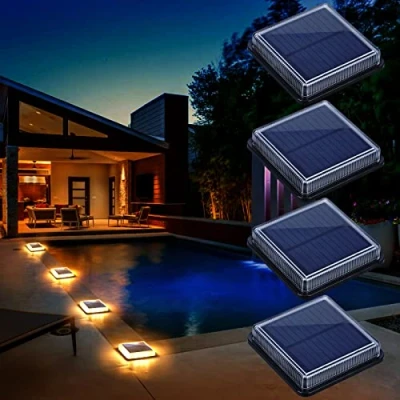 Afbeelding van Vloerlamp op zonne energie, IP68, waterdicht, werkt met auto aan/uit, veiligheidslamp voor tuin, trap, weg, oprit, patio, brug (4 stuks, warmwit 3000 K)
