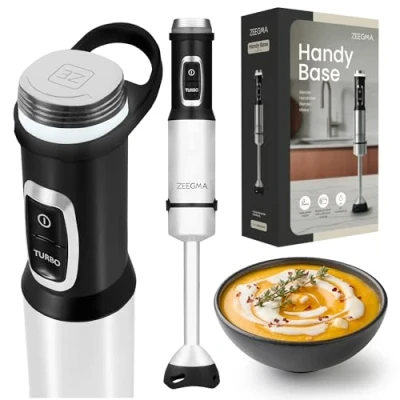 Afbeelding van Zeegma Handy Base Handmixer 1500W Krachtige Blender Staafmixer Titanium Messen LED Verlichting Ergonomisch Handvat Turbo Modus Snelheidsregeling Antikras Coating Compact &amp; Gebruiksvriendelijk Inclusief Mixstaaf