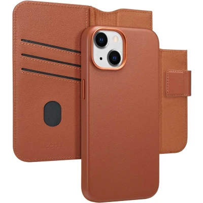 Afbeelding van Accezz Hoesje geschikt voor iPhone 14 Leather Bookcase 2 in 1 MagSafe Sienna Brown