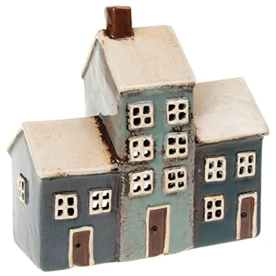 Afbeelding van Village Pottery Theelichtjes, grijs/marineblauw, 3 stuks