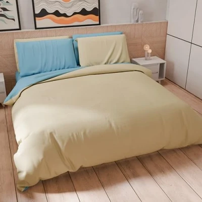 Afbeelding van PETTI Artigiani Italiani Eenpersoons beddengoed 160 x 200 cm (1 kussensloop 50 80 inclusief), zacht microvezel taupe lichtblauw