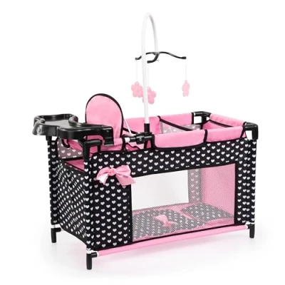 Afbeelding van Bayer Design Multibed voor poppen tot 46cm in zwart, wit/roze
