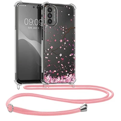 Afbeelding van kwmobile telefoonhoesje geschikt voor Motorola Moto G31 / G41 Hoesje met telefoonkoord Back cover smartphone Case in poederroze donkerbruin transparant