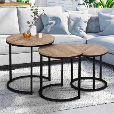 Afbeelding van Lot de 3 tables basses gigognes DETROIT rondes 35/40/45 design industriel
