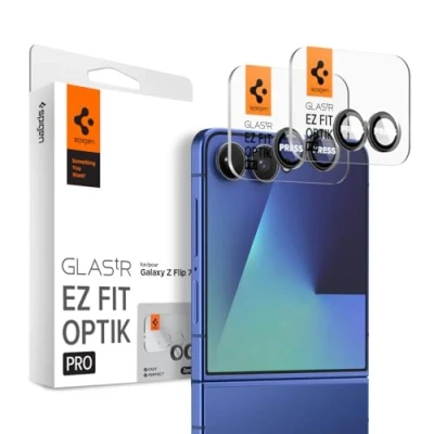 Afbeelding van Spigen Glas.tR EZ Fit Optik Pro camerabescherming voor Samsung Galaxy Z Flip7, 2 stuks, inclusief installatieset, hardheid 9H, krasbestendig