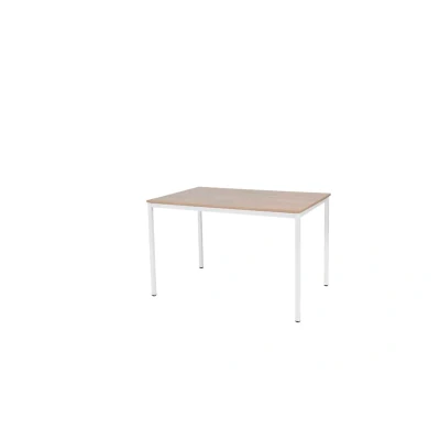 Afbeelding van Domino Basic bureautafel, vaste hoogte met 120x80cm havana/ kersen licht 25mm blad en wit (RAL9010) 4 poot frame