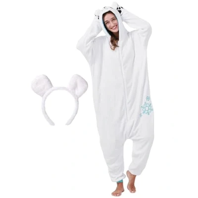 Afbeelding van corimori Costume d&#039;ours polaire moelleux pour adulte avec serre tête de carnaval Onesie homme et femme Taille 180 190 cm