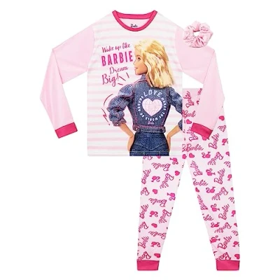 Afbeelding van Barbie Pyjama voor meisjes, nachtkleding, pyjamaset kinderen en scrunchie, officiële merchandise, Roze
