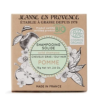 Afbeelding van JEANNE en PROVENCE Solide biologische shampoo appelgeur hydrateert, voedt beschermt voor droog haar gemaakt in Frankrijk tot vet 75 g