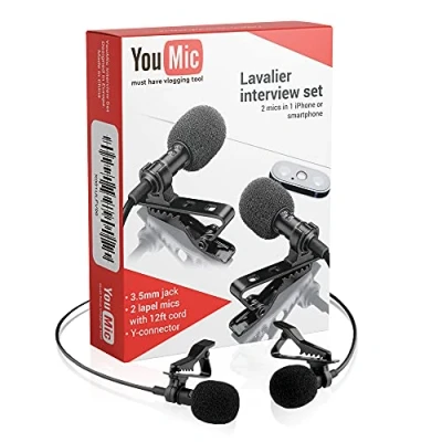 Afbeelding van Set van 2 dubbele stropdasmicrofoons voor interview, blog of podcast