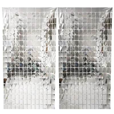 Afbeelding van Hayaww 2 stuks fonkelend gordijn, glinsterende gordijnen met pailletten, aluminium gordijn franjes, 1 x m, voor decoratie van feest, verjaardag, bruiloft (zilver, stuks)