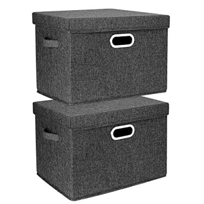 Afbeelding van TYEERS Grote opbergdoos met deksel, opbergdoos, stof, opvouwbaar, wasbaar, 44 x 30 29 cm, 2 stuks, zwart