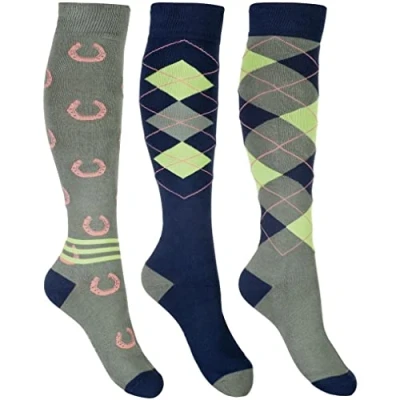 Afbeelding van HKM Rijsokken Cardiff Set van 3 Navy Olive 30 34