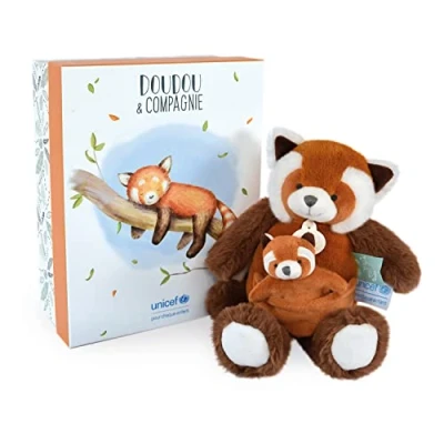 Afbeelding van Doudou et Compagnie Pluche dier rode panda met Baby 25 cm bruin mooie geschenkdoos &amp; Me Unicef DC3985