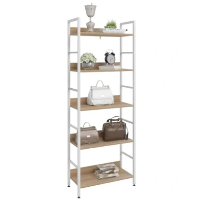 Afbeelding van WOLTU RGB9303hei Metalen plank 5 Tier 60x27,5x160cm,opbergplank keuken boekenkast Stijl Industriële,Wit+Lichteiken
