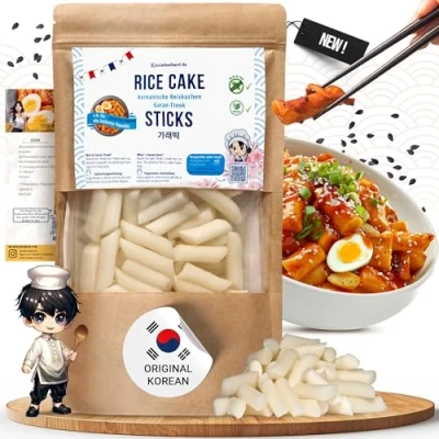 Image de asiafoodland Gâteau de riz nature en bâtonnets Rice Cake Nouilles pour par ex. Tteok bokki/Topokki, 1 paquet (1 x 400g)