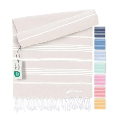 Afbeelding van Hamam Strandhanddoek Fouta strand van 100% gerecycled katoen Turkse handdoek, sneldrogend, fouta, pestemal badhanddoek, ideaal als XXL strandhanddoek, zandkleurig, 100 x 200 cm, sultan
