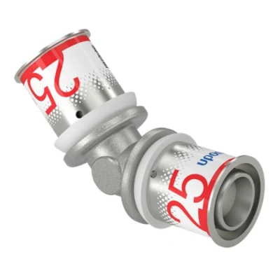 Afbeelding van Uponor S Press Plus perskoppeling Ø25x25 knie 45 graden. Artikelnr: 1070545