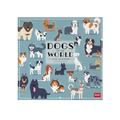 Afbeelding van Legami Wandkalender 2026, Dogs of The World, grote kalender voor 12 maanden, jaarplanner met ruimte notities, sterrenbeelden, internationale feesten, 30 x 29 cm