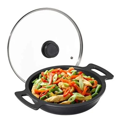 Afbeelding van Relaxdays braadpan 28 cm antiaanbaklaag hapjespan met deksel aluminium antraciet