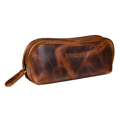 Afbeelding van STILORD &#039;Glasgow&#039; Brillenkoker Leder Etui voor Brillen Zonnebrillen Leesbrillen Toebehoren Leren Dames Heren Brillenetui Vintage Echt Leer, Kleur:kara cognac