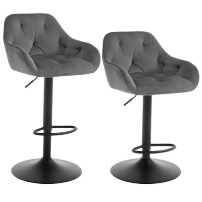 Afbeelding van WOLTU BH405dgr 2 barkruk, in hoogte verstelbaar, fluwelen bekleding, barkrukken, barkrukken voor toonbank, metalen donkergrijs, stuks