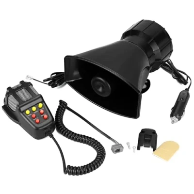 Afbeelding van QWORK® Autoclaxon 120 dB 7 tonen, eenvoudige aansluiting via sigarettenaansteker, waterdicht voor vrachtwagens, voertuigen, boten 12 V