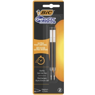 Image de Blister de 2 Recharges pour Stylo Gel BIC ocity Quick Dry 0,7 mm Noir