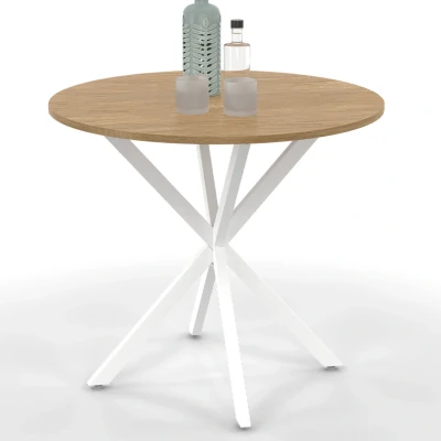Afbeelding van IDMarket Ronde eettafel Alix voor 2 4 personen, spinnenvoet, hout en wit, 80 cm