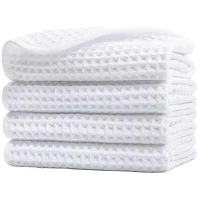 Afbeelding van Polyte Set van 4 pluisvrije microvezeldoeken voor het gezicht, 33 x cm, wit, wafelweefsel