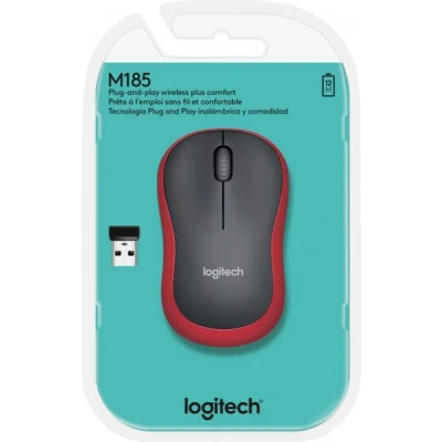 Afbeelding van Logitech Mouse M185, draadloos, rood optisch, 1000 dpi, 3 knoppen, retail