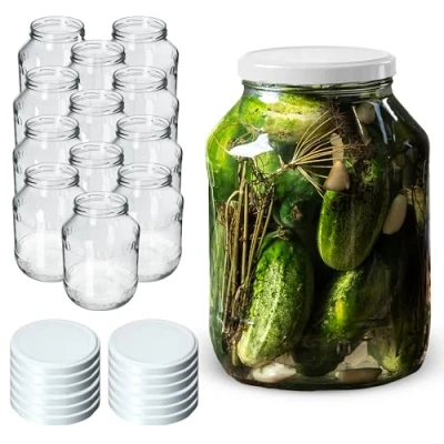 Afbeelding van KADAX Weck Set van 12 voorraadpotten, rond, met wit deksel, 2,5 liter, diameter 100 mm
