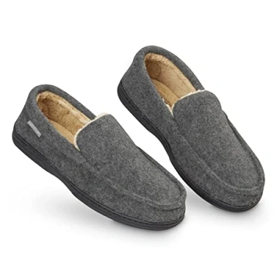 Afbeelding van Dunlop Pantoffels voor heren, antislip zolen, traagschuim, binnen, buiten, mocassins, loafers de winter, Antraciet