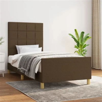 Afbeelding van vidaXL Bedframe met hoofdeinde stof donkerbruin 90x200 cm