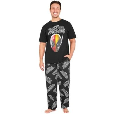 Afbeelding van Marvel pyjamasets voor heren, Black Deadpool Wolverine