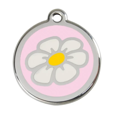 Afbeelding van Daisy Flower Pink roestvrijstalen hondenpenning large/groot dia. 3,8 cm RedDingo