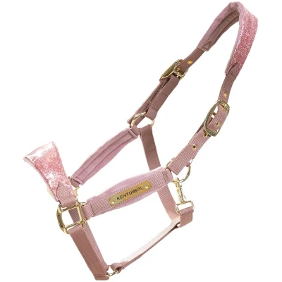 Afbeelding van Velvet halster eenhoorn glitter oud roze Full