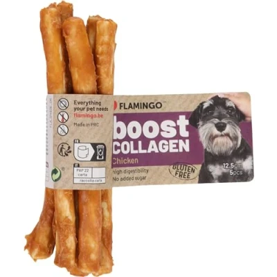 Afbeelding van Flamingo Hondensnacks Kauwstaaf hond Snack met kip &amp; collageen 12,5cm 6mm doorsnede