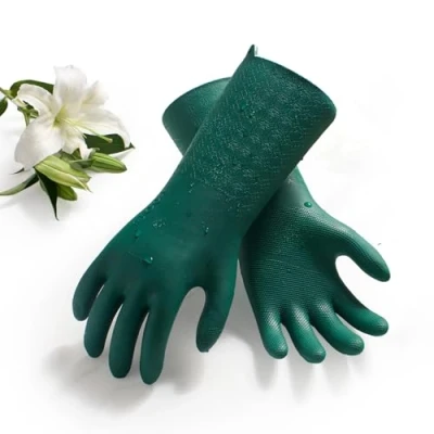 Afbeelding van Vgo TP1117 Huishoudhandschoenen met voering, TPE reinigingshandschoenen, latexvrij, super dik, antislip, voor keuken, badkamer, tuin, zonder rubbergeur (TP1117), groen